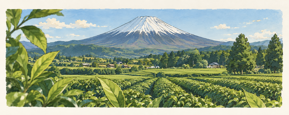 Theevelden in Shizuoka met de berg Fuji