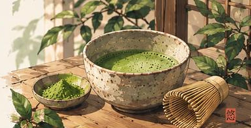 Kom verse matcha met bamboe klopper